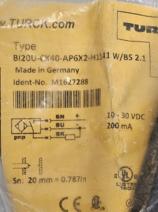 SEALED TURCK BI20U-CK40-AP6X2-H1141 W/BS 2.1 PROXIMITY SENSOR IDENT-NO. M1627288