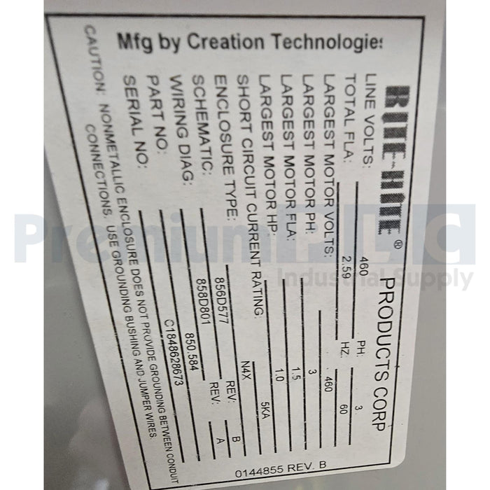 RITE-HITE 850.584 DOK-COMMANDER CONTROLLER CBC LVLR(VERT) SHR5 460/3/60/P NSMP