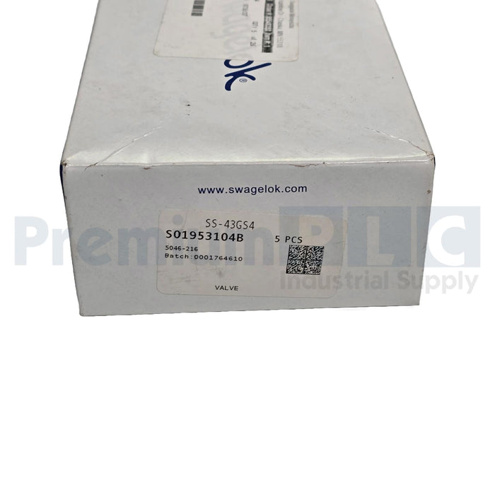 BOX OF 5 SWAGELOK SS-43GS4 STAINLESS STEEL 40G SERIES BALL VALVE 1/4" TUBE NSMP