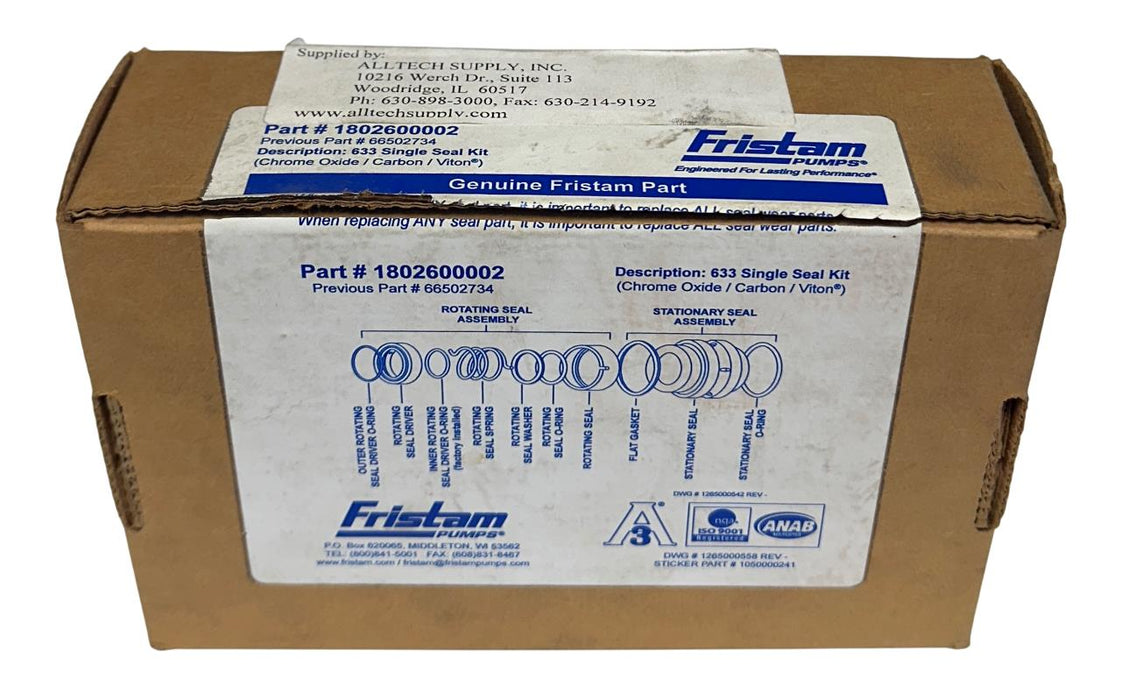 FRISTAM PUMPS 1802600002 633 SINGLE SEAL KIT (CHROME OXIDE/CARBON/VITON) NSMP
