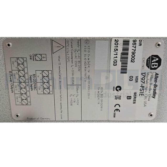 ALLEN BRADLEY 1797-PS1E /B FlexEX 85-253VAC IN/QUAD-EX DC OUT POWER SUPPLY V.03