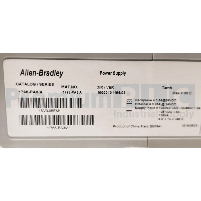 ALLEN BRADLEY 1768-PA3 /A CompactLogix POWER SUPPLY 120/240VAC-IN 3.5A 24VDC NEW