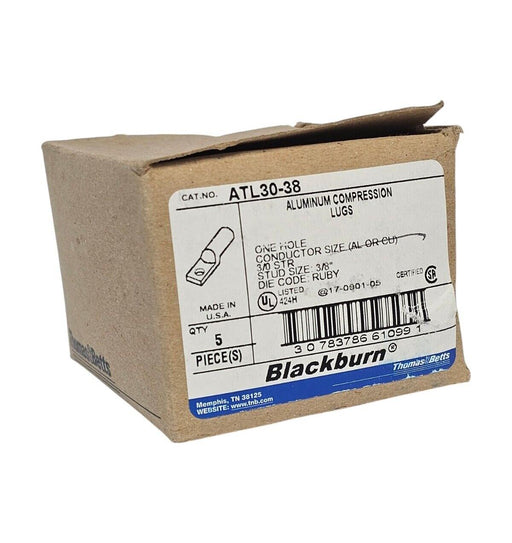 BOX OF 5 NEW BLACKBURN THOMAS & BETTS ATL30-38 ALUMINUM COMPRESSION LUGS