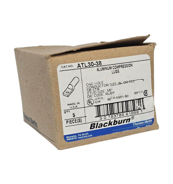BOX OF 5 NEW BLACKBURN THOMAS & BETTS ATL30-38 ALUMINUM COMPRESSION LUGS