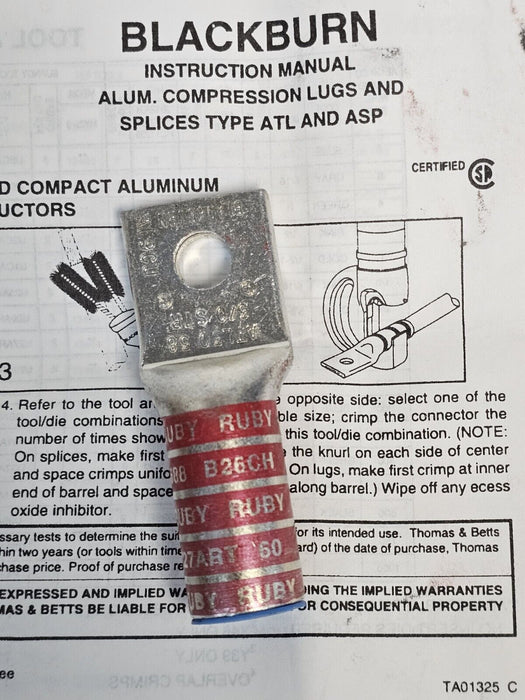 BOX OF 5 NEW BLACKBURN THOMAS & BETTS ATL30-38 ALUMINUM COMPRESSION LUGS