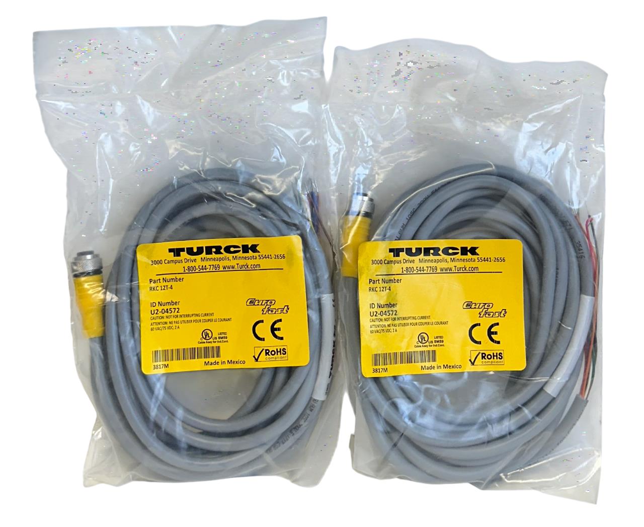 2 TURCK RKC 12T-4 / U2-04572 EUROFAST SINGLE-ENDED CORDSETS M12 RKC12T4 NSFS