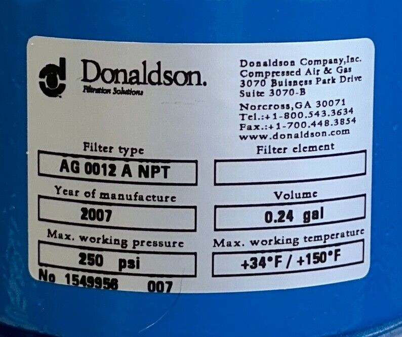 DONALDSON AG 0012 A NPT / AG0012ANPT Ultrafilter FILTER HOUSING 062453-63 NSMP