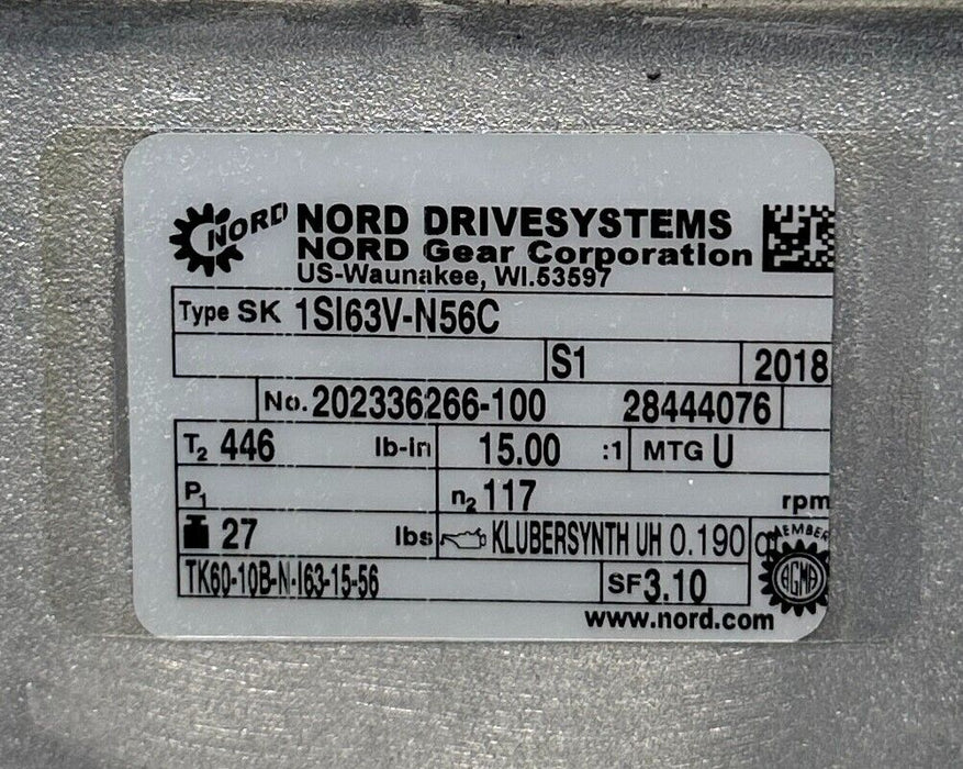 NORD SK 1SI3V-N56C / SK1SI3VN56C FLEXBLOC UNIVERSAL WORMGEAR 15:1 RATIO NSMP