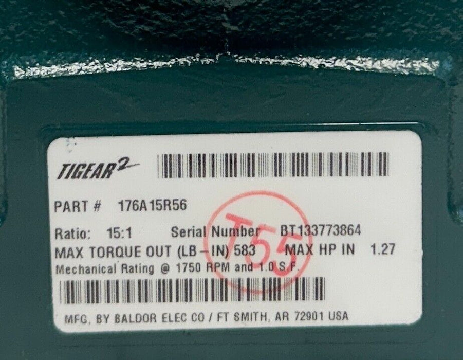 DODGE 176A15R56 TIGEAR-2 REDUCER-EXT O/P SHAFT 15:1 RATIO 1.27HP MAX NSMP