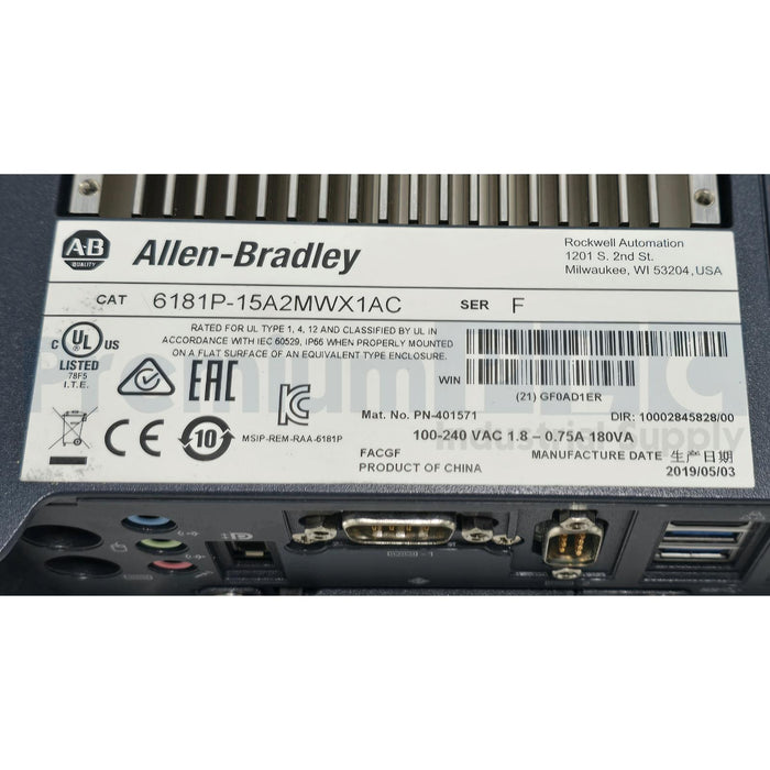 ALLEN BRADLEY 6181P-15A2MWX1AC /F 1500P INTERGRATED DISPLAY COMPUTER TERMINAL