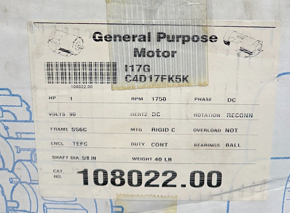 LEESON 108022.00 / C4D17FK5K GENERAL PURPOSE MOTOR 1HP 90VDC 5/8'' SHAFT NSMP