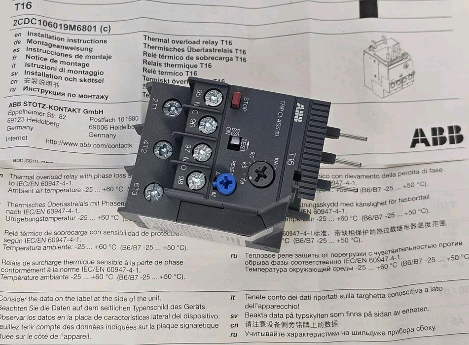 NIB ABB 1SAZ711201R1043 T16-10 THERMAL OVERLOAD (7.6 - 10.0 A)