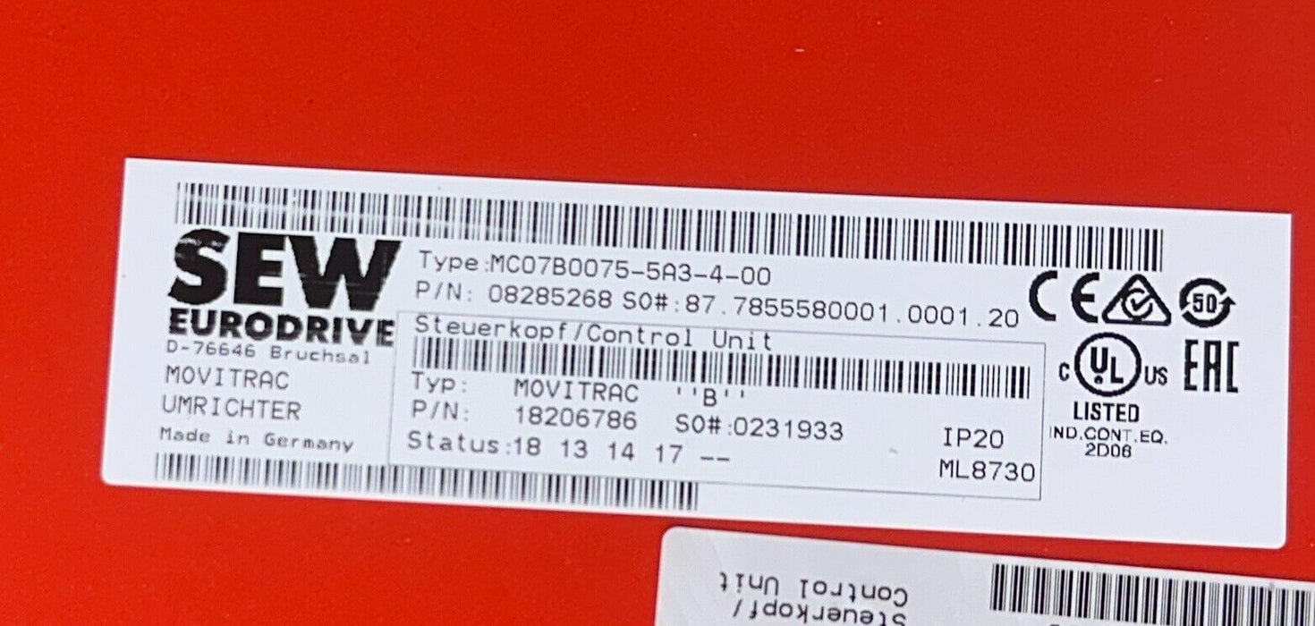 SEW MDX60A0074-5A3-4-00 / MC07B0075-5A3-4-00 MOVITRAC B INVERTER 18206786 NSNP