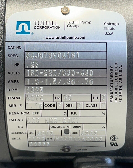 TUTHILL HTI  780-004 / 000LEV-C-A-7 ROTARY GEAR PUMP & MOTOR .25HP 3P .5GPM NSMP