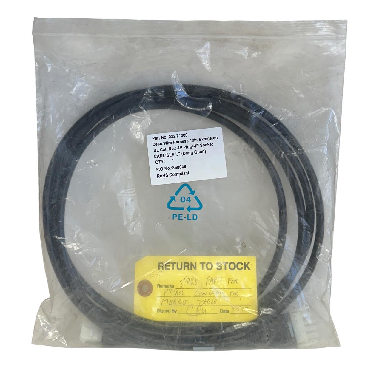 HYTROL 032.71000 / 03271000 WIRE HARNESS 10FT EXTENSION 4P PLUG+4P SOCKET NSMP