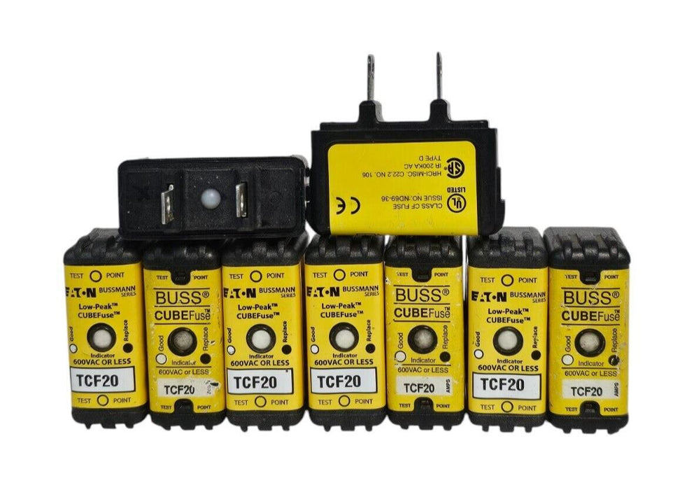 LOT OF 9 EATON TCF20 BUSSMANN SERIES LOW-PEAK CUBEFuse 600VAC/300VDC 20A