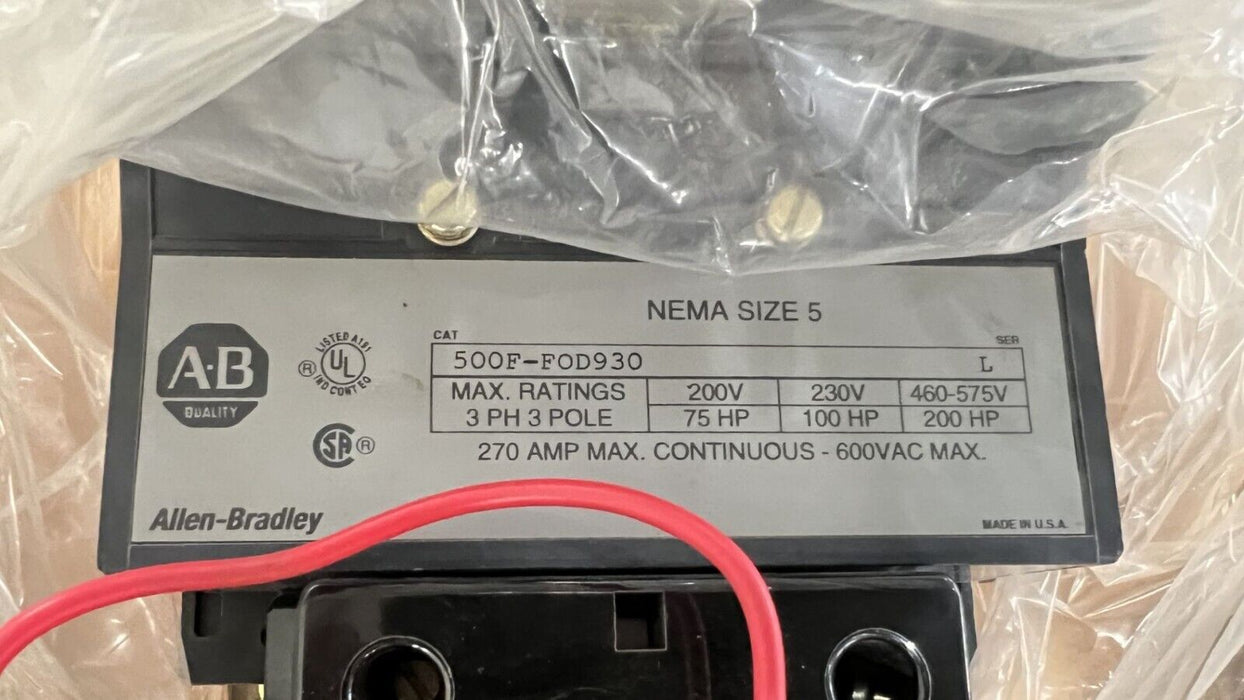 ALLEN BRADLEY 500F-FOD930 /L NEMA SIZE 5 500F CONTACTOR FEED THROUGH NSMP