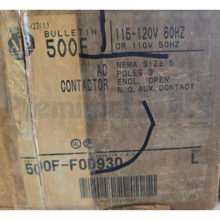 ALLEN BRADLEY 500F-FOD930 /L NEMA SIZE 5 500F CONTACTOR FEED THROUGH NSMP