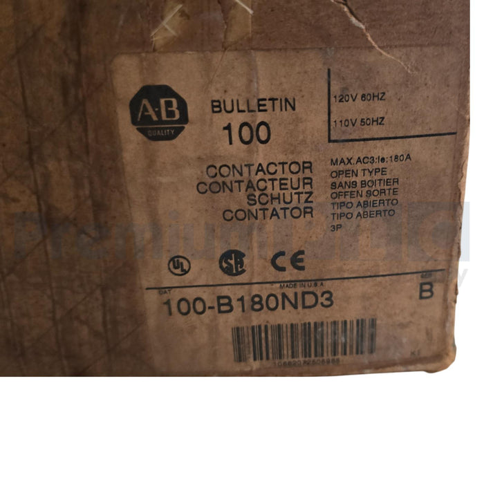 ALLEN BRADLEY 100-B180ND3 /B NON-REVERSING IEC CONTACTOR 110/120V 180A NSNP