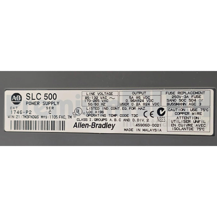 ALLEN BRADLEY 1746-P2 /C SLC 500 POWER SUPPLY RACK MOUNT 120/240V 5A 1746P2 NSNP