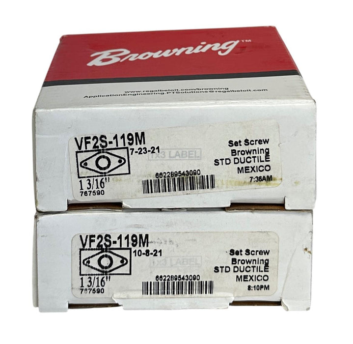2 BROWNING VF2S-119M / 767590 2-BOLT FLANGE MOUNT BEARINGS 1-3/16'' NSMP