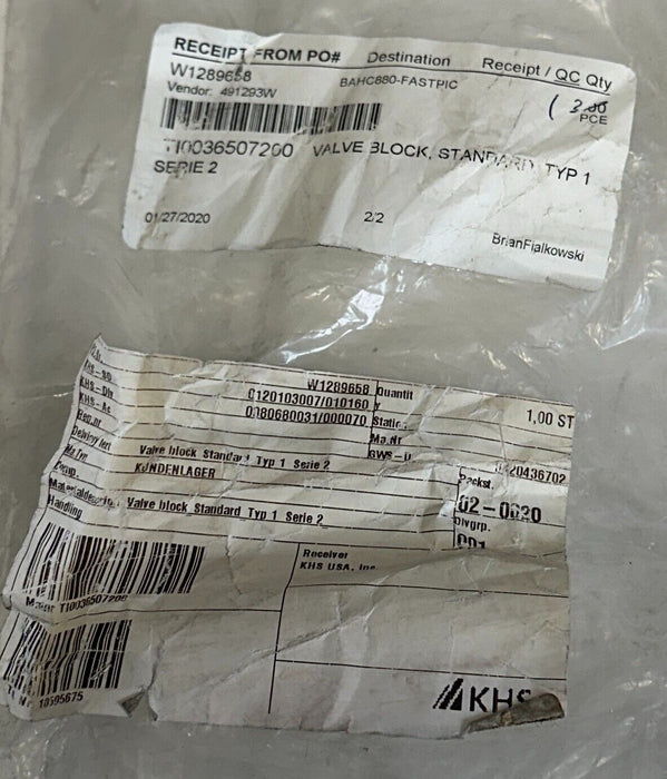 KHS TI0036507200 / TI0036507100 SERIES 2 VALVE BLOCK STANDARD TYPE 1 NSNP