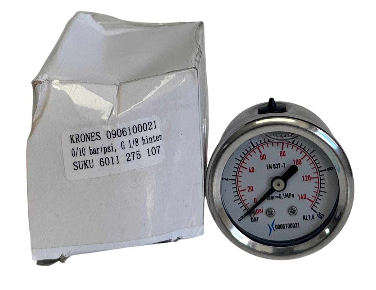 KRONES SUKU 0906100021 / 6011275107 MANOMETER PRESSURE GAUGE 0-10BAR NSMP