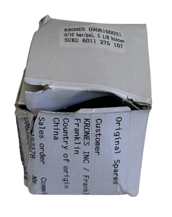 KRONES SUKU 0906100021 / 6011275107 MANOMETER PRESSURE GAUGE 0-10BAR NSMP