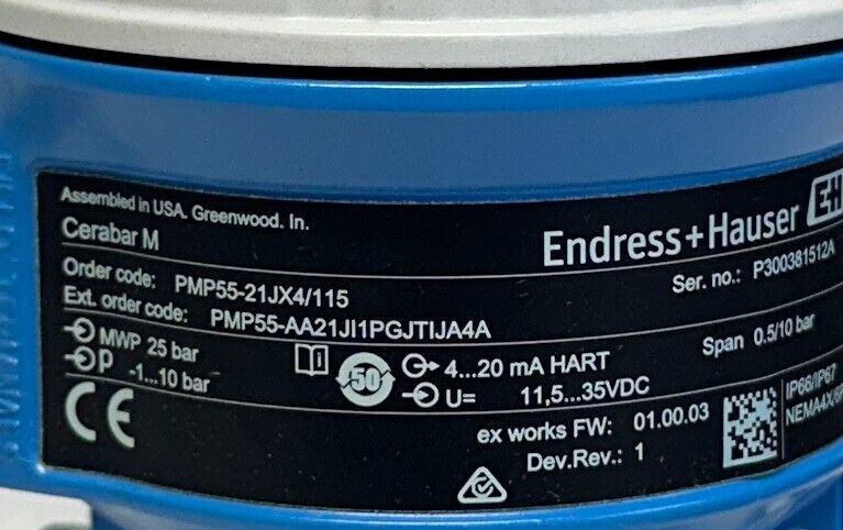 ENDRESS+HAUSER PMP55-21JX4/115 / 71086210 Cerabar M TRANSMITTER 71316567 NSMP