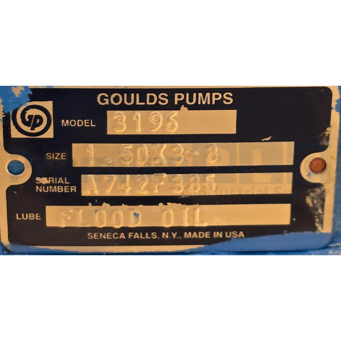 GOULDS PUMPS 3196 1.50X3-8 6" 316 SS CENTRIFUGL PUMP 3196STX-1.5X3-8 REPAIRED