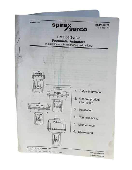 SPIRAX SARCO PN9233E / 3441193 PN9000 SERIES PNEUMATIC ACTUATOR D19/AE/MG NSMP