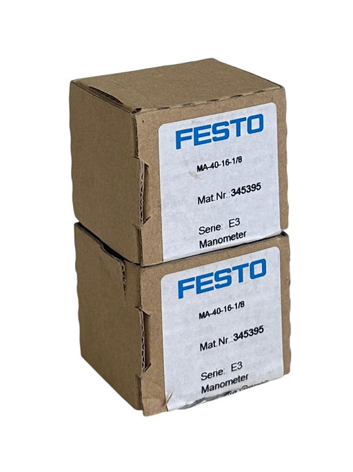 2 FESTO MA-40-16-1/8 / 345395 SERIES E3 MANOMETER PRESSURE GAUGES 0-16BAR NSMP