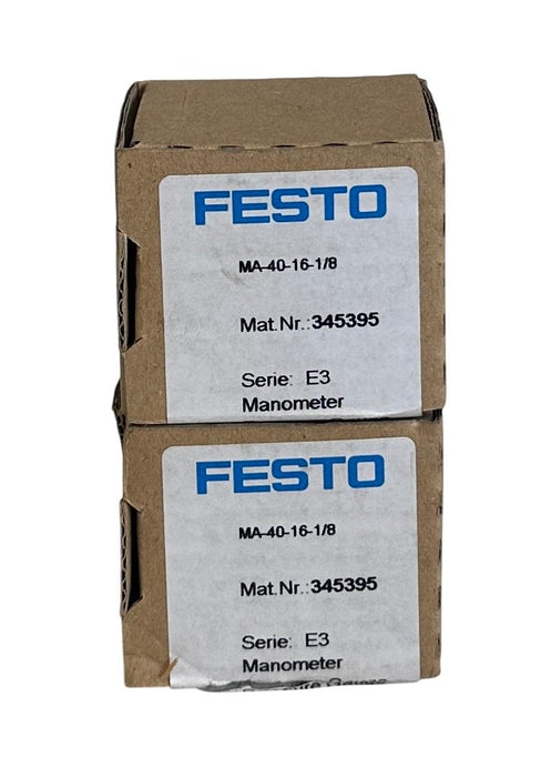 2 FESTO MA-40-16-1/8 / 345395 SERIES E3 MANOMETER PRESSURE GAUGES 0-16BAR NSMP