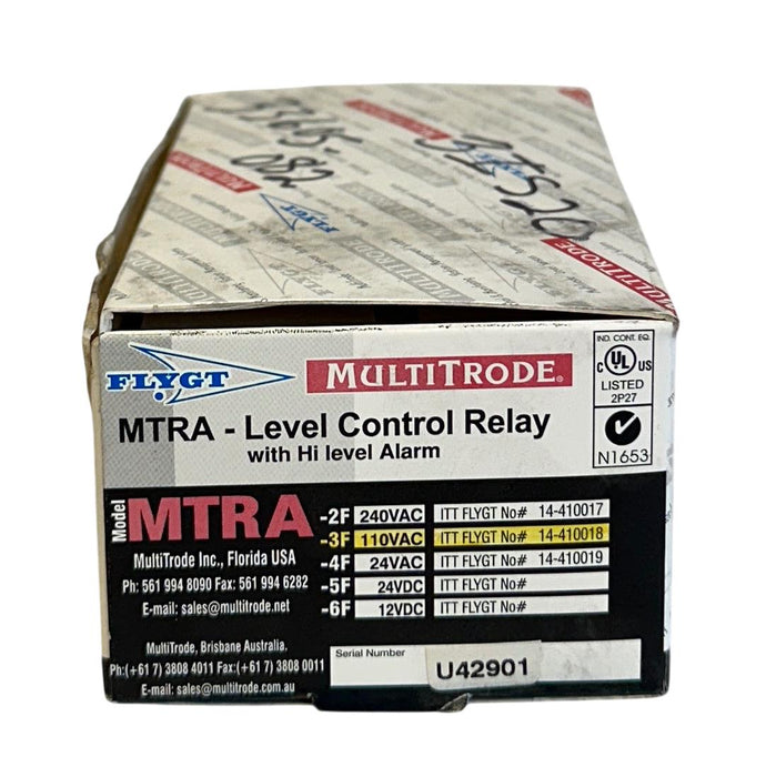 FLYGT MTRA-3 / MTRA-3F MULTITRODE MTRA LEVEL CONTROL RELAY 110VAC 14-410018 NSMP
