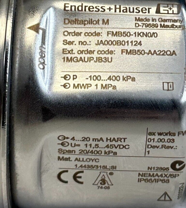 ENDRESS+HAUSER FMB50-1KN0/0 / FMB50-AA22QA1MGAUPJB3U Deltapilot M HART USNP