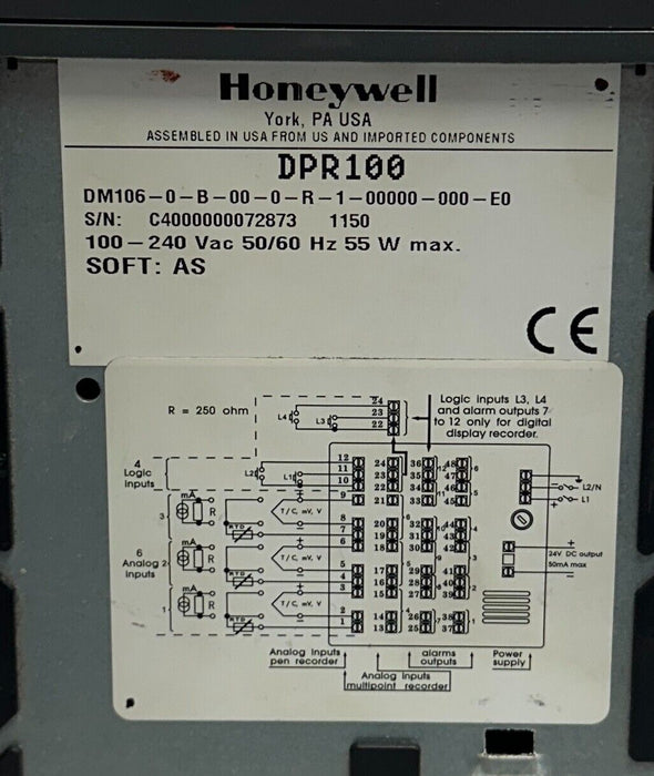 For Parts HONEYWELL DM106-0-B-00-0-R-1-00000-000-E0 / DPR100 RECORDER 100-240VAC