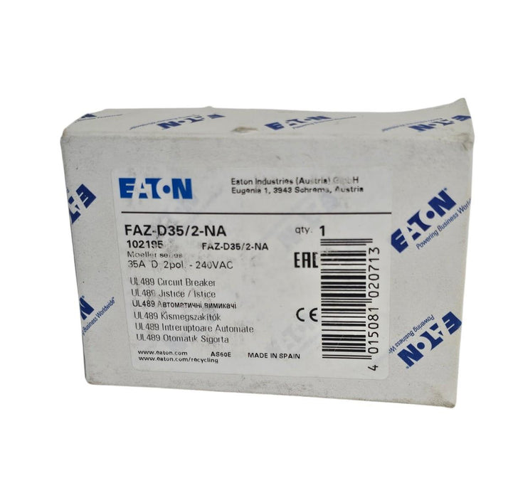 NIB EATON FAZ-D35/2-NA MINIATURE CIRCUIT BREAKER 35A 2P 240VAC