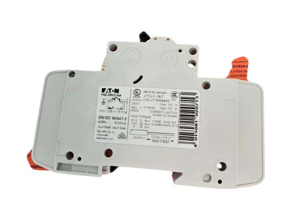 NIB EATON FAZ-D35/2-NA MINIATURE CIRCUIT BREAKER 35A 2P 240VAC