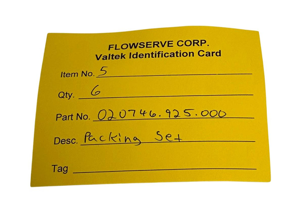 6 FLOWSERVE VALTEK 020746.925.000 / 020746925000 OEM PACKING ASSEMBLY SETS NSNP