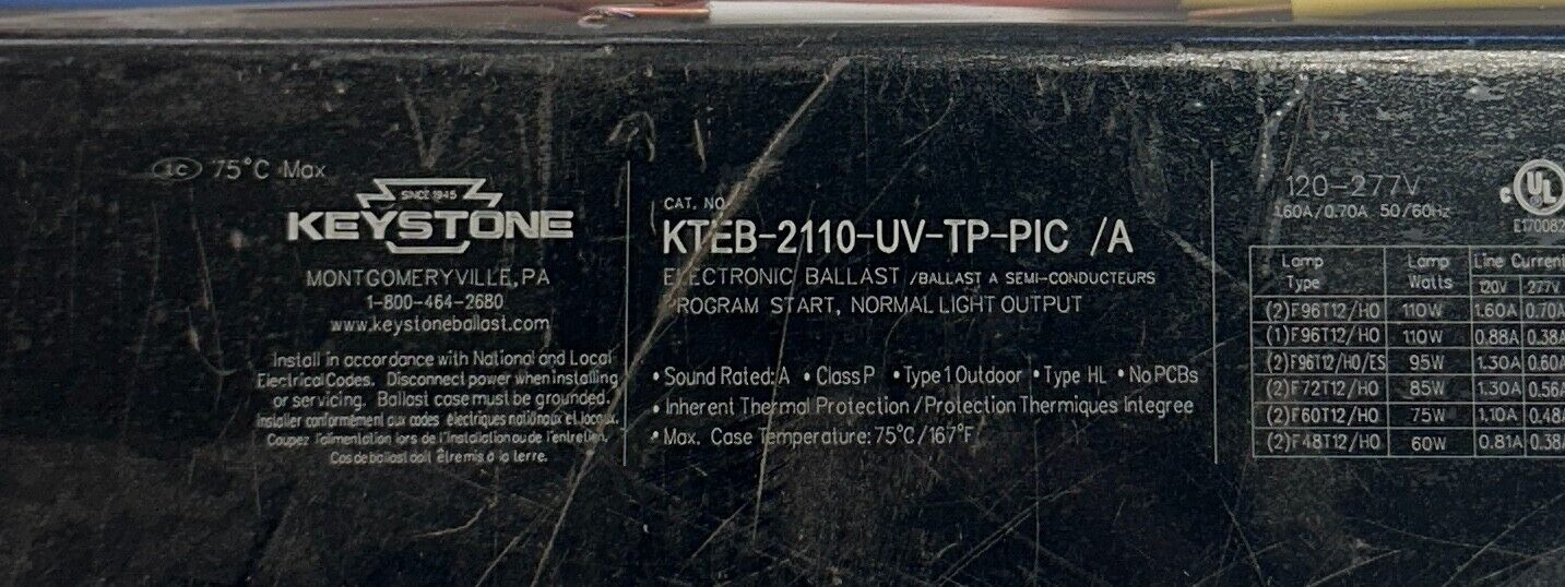 2 KEYSTONE KTEB-2110-UV-TP-PIC /A ELECTRONIC BALLASTS 120-277V 50/60Hz NSNP