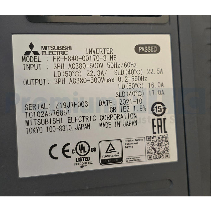 MITSUBISHI ELECTRIC FR-F840-00170-3-N6 FR-F800 VSD/VFD 3P 16A/7.5kW/10HP NSMP