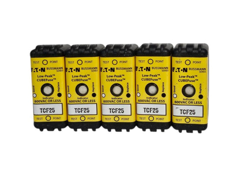 LOT OF 5 EATON BUSSMANN SERIES TCF25 LOW-PEAK CUBEFuses