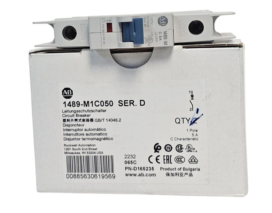 NIB ALLEN BRADLEY 1489-M1C050 SER. D CIRCUIT BREAKER 1489M1C050