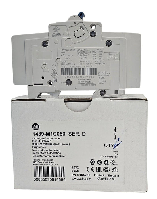 NIB ALLEN BRADLEY 1489-M1C050 SER. D CIRCUIT BREAKER 1489M1C050