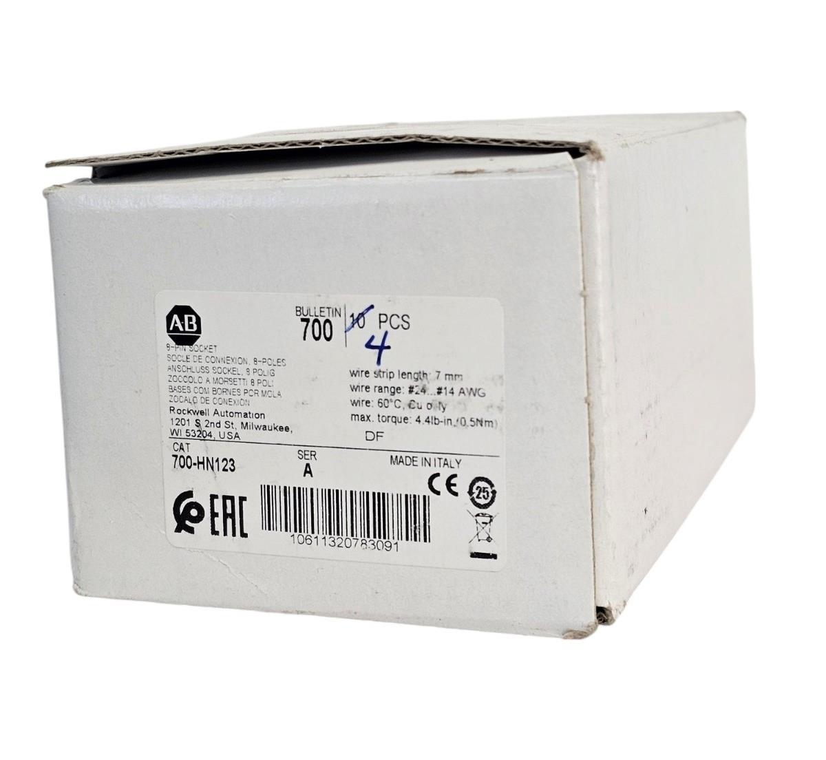 BOX OF 4 NEW ALLEN BRADLEY 700-HN123 8-PIN SOCKETS 700HN123 SER. A