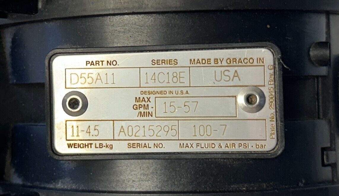 GRACO D55A11 HUSKY 515 PVDF 1/2'' NPT DOUBLE DIAPHRAGM PUMP 15-57GPM OEM NSNP