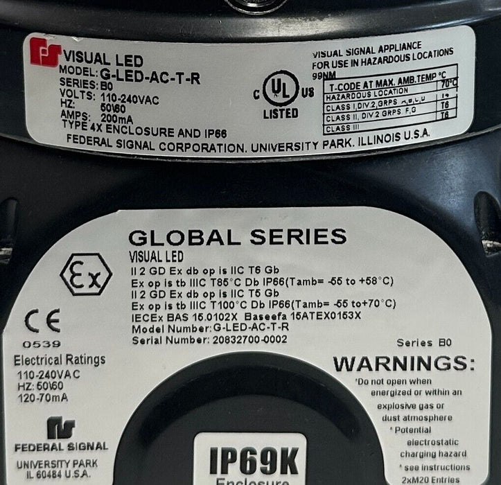 FEDERAL SIGNAL G-LED-AC-T-R / GLEDACTR GLOBAL SERIES LED LIGHT RED 110-240V USNP
