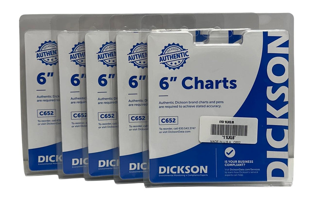 300 DICKSON C652 / 1LXL6 6'' REPLACEMENT CIRCULAR PAPER CHARTS 24 HOURS NSMP