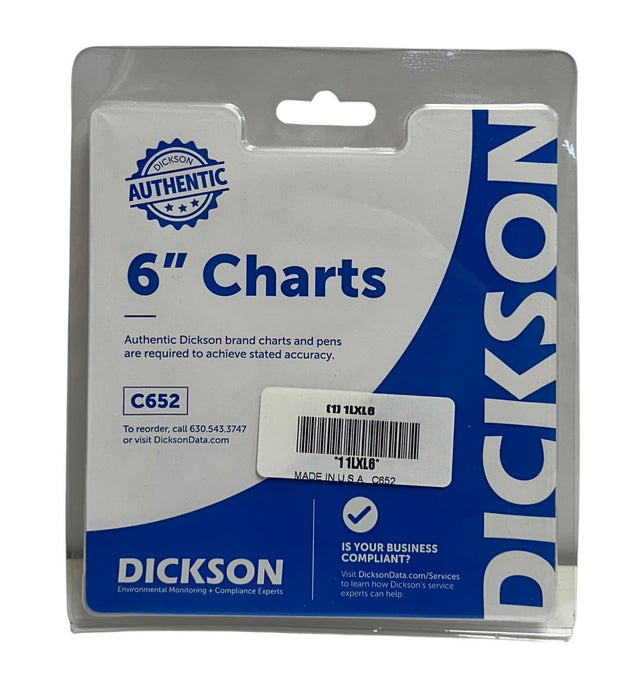 300 DICKSON C652 / 1LXL6 6'' REPLACEMENT CIRCULAR PAPER CHARTS 24 HOURS NSMP