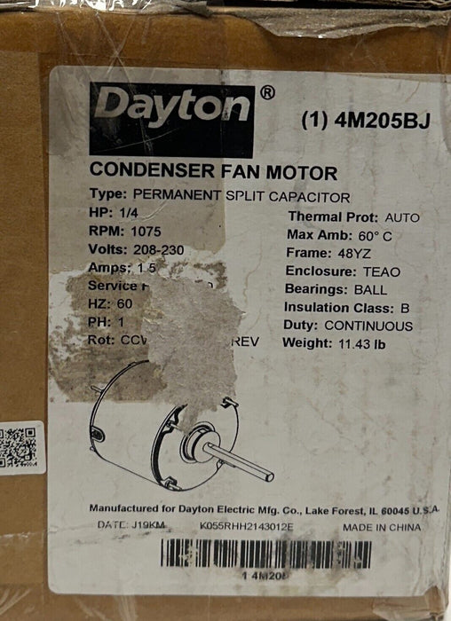 DAYTON 4M205BJ PERMANENT SPLIT CAPACITOR CONDENSER FAN MOTOR 1/4HP 208-230V NSMP